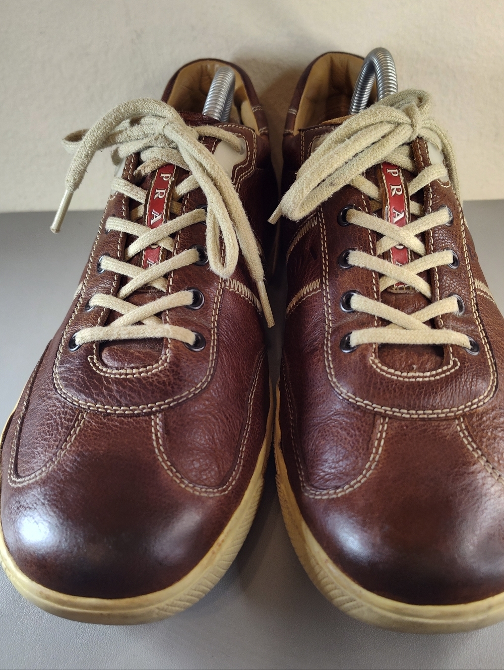 Prada Men's Leather Lace Up Casual Sneakers Low Top Brown Sz 8 US 7 UK - Picture 2 of 8